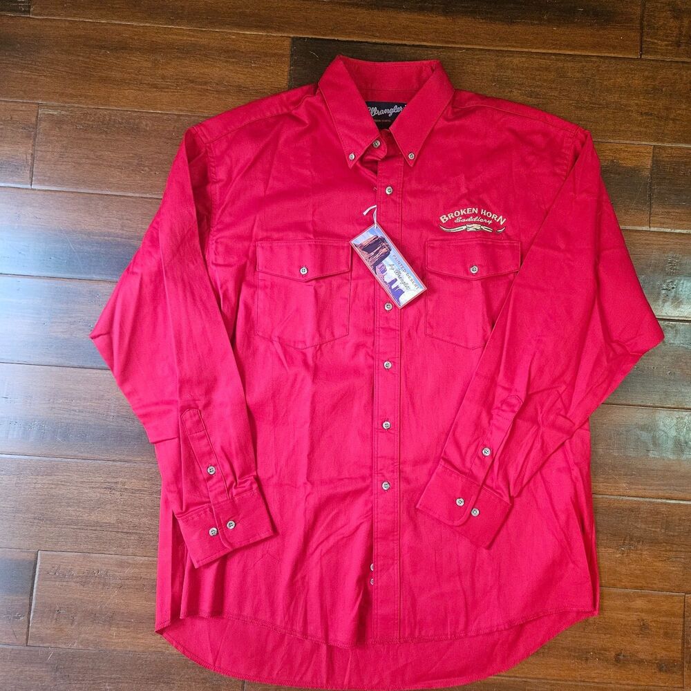 Vtg Wrangler Button Shirt Men XL San Dimas Rodeo Broken Horn Saddlery New Bull